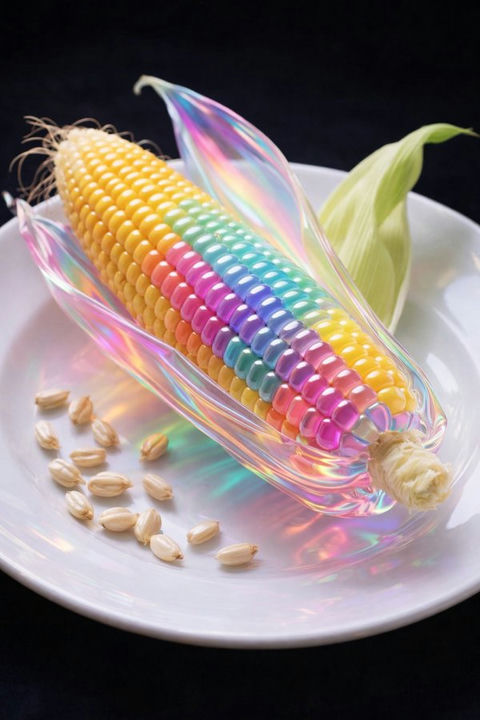 虹彩玻璃玉米静物 效果预览