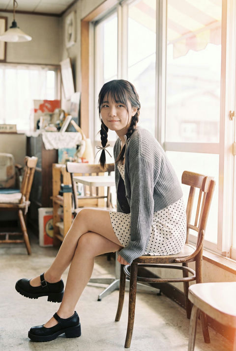 女性在阳光洒满的复古咖啡馆里 效果预览