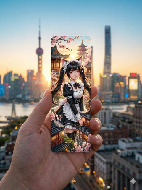 一只人的手握着一枚细长狭长的竖版模切书签 效果预览
