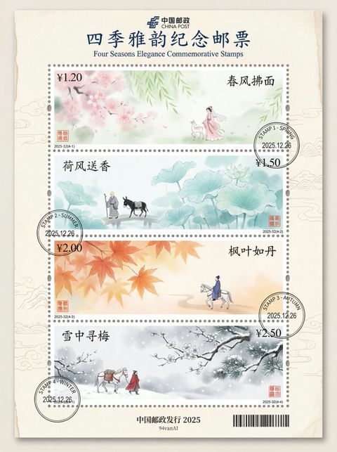 中国水墨画风格邮票 效果预览