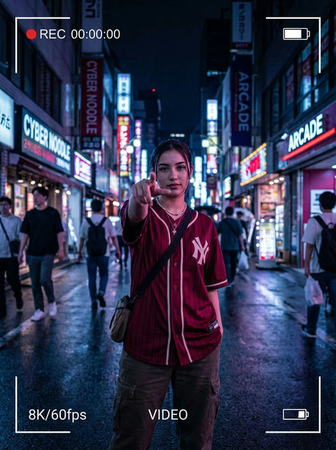 女子将食指向前伸出朝向相机镜头 效果预览