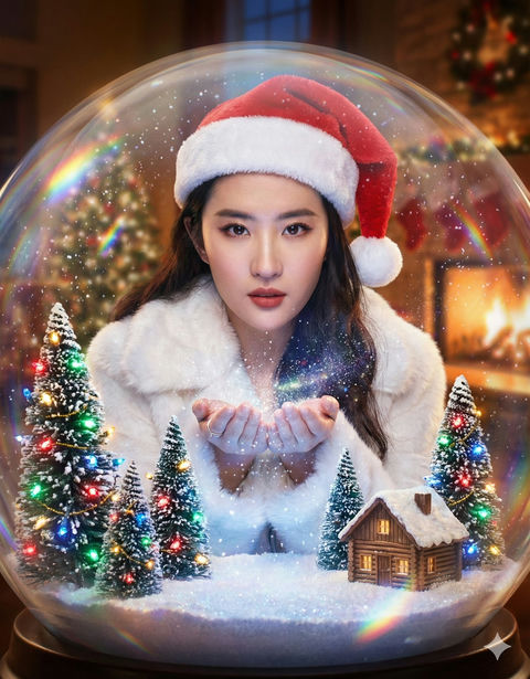 圣诞特辑-人物定格在奇幻巨型玻璃雪球里 效果预览