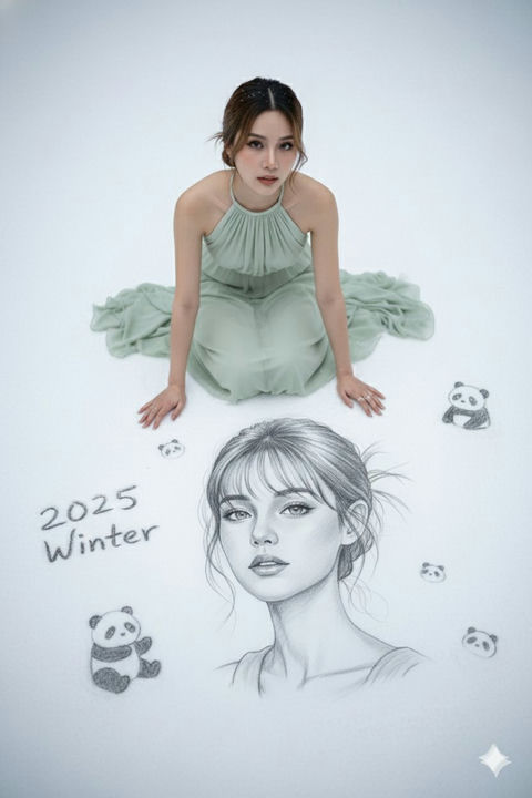 女生铅笔素描画 效果预览
