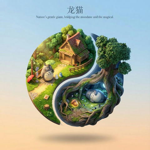 漂浮的太极可爱3D卡通立体场景 效果预览
