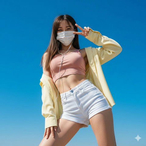 戴口罩的妹子比了个耶 效果预览