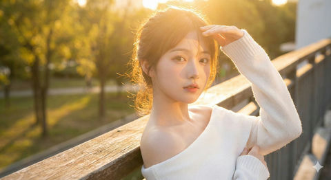 身着白色针织上衣的阳光女孩 效果预览