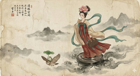传统的中国工笔水墨画-仙女 效果预览