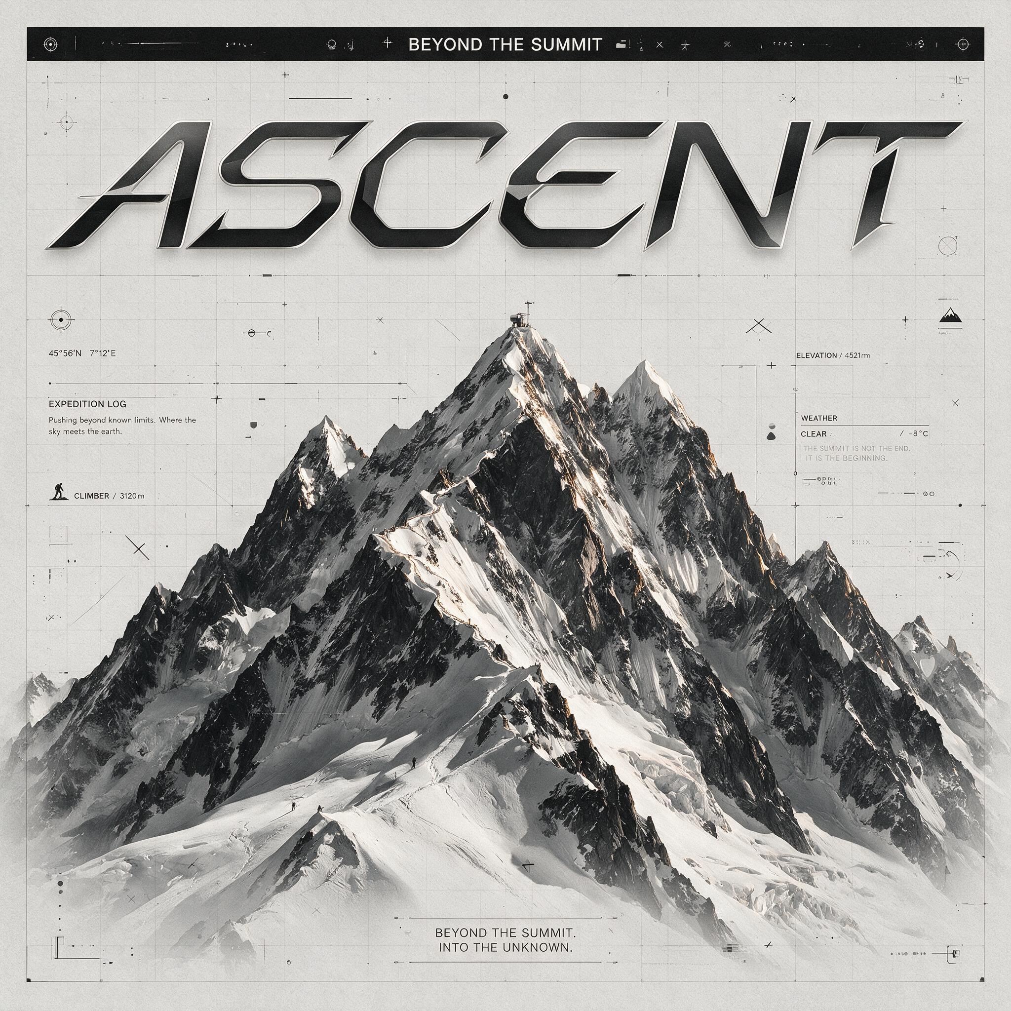 标题为“ASCENT”的未来主义社论海报