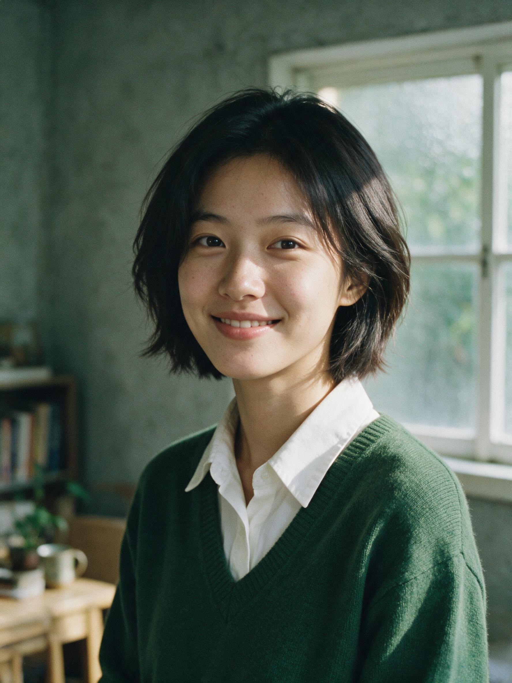 一位年轻的东亚女性的柔和电影肖像 效果预览