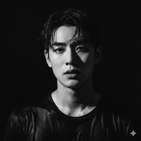 黑白湿发男性特写肖像
