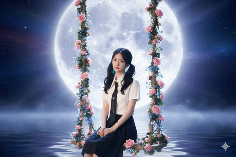 中秋月下秋千写真